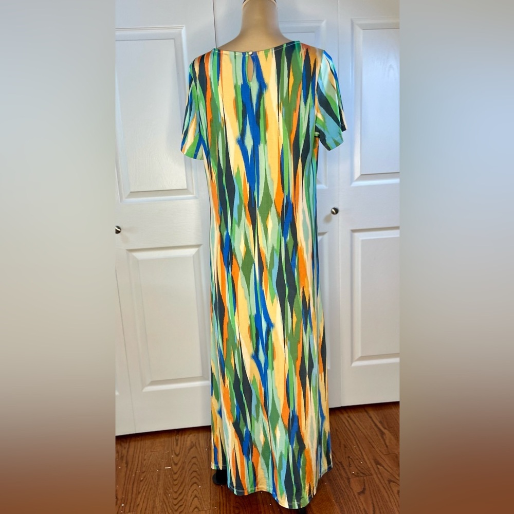 Green and Blue Casual Sundress with Crew Neck and Short Sleeves - Picture 4 of 14